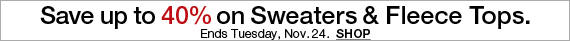 Save up to 40% on Sweaters & Fleece Tops