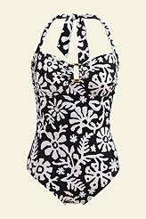 Lands' End Women's Capri Coral Reef Bandeau Halter Tank Swimsuit