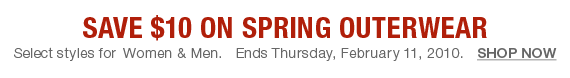 Save &10 on Spring Outerwear