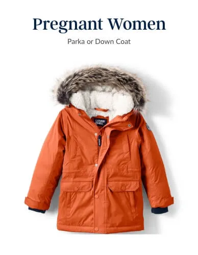 Women's orange expedition parka.