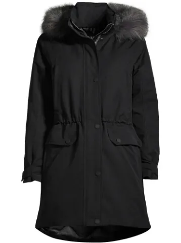 Women's black Expedition waterproof winter down parka.