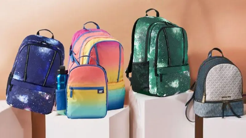Backpacks, lunch boxes and water bottle.