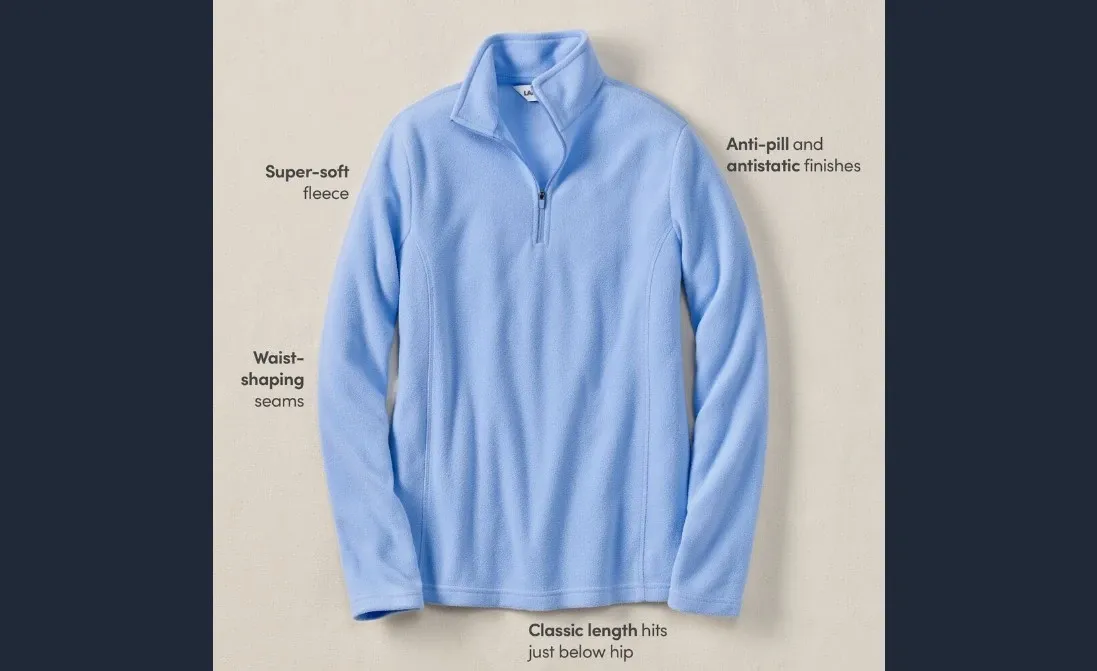 Light blue quarter-zip fleece.