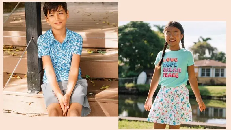 Boy and girl wearing kids' summer clothing from Lands' End.