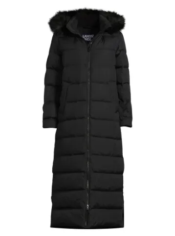 Women's black down maxi coat.