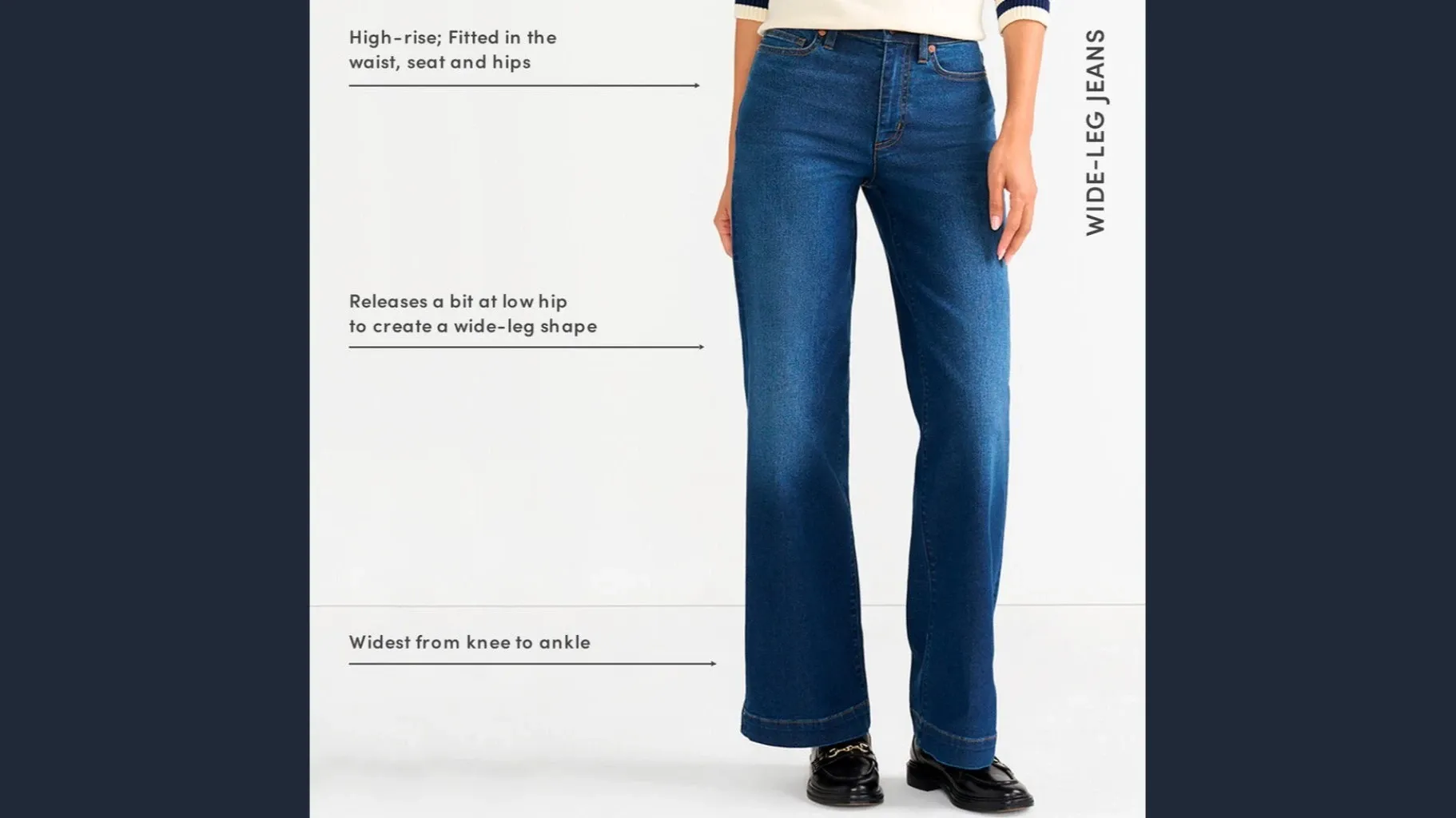Woman wearing wide-leg high-rise jeans.