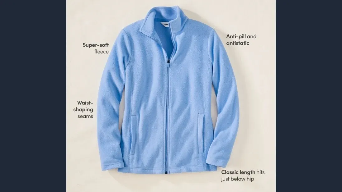 Light blue fleece jacket.