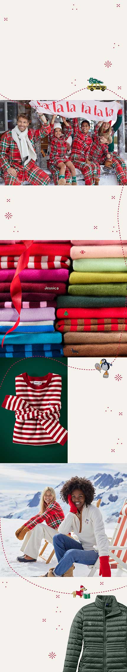 Assorted gifts, sweaters, outerwear and matching pajamas