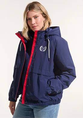 Woman wearing a jacket and jeans