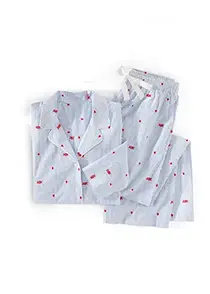 A pair of pajamas with a red heart pattern