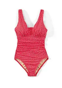 A red swimsuit with white dot pattern.