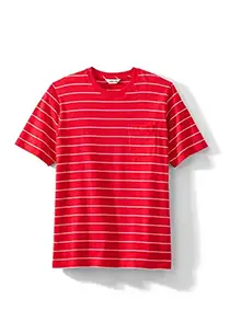 A red t-shirt with thin white stripes.