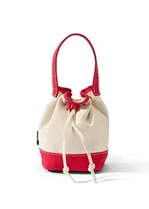 A canvas tote with red trim and handle.