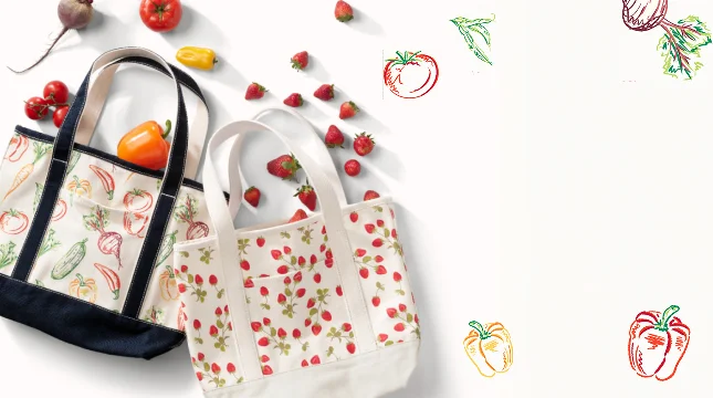Canvas totes carrying fruits and vegetables