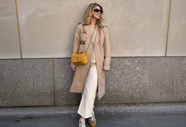 Woman wearing a trench coat and pants