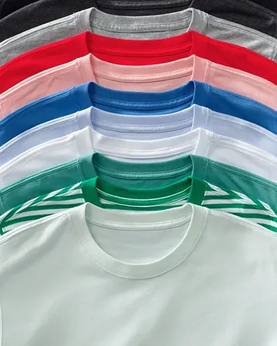 A stack of t-shirts in different colors.