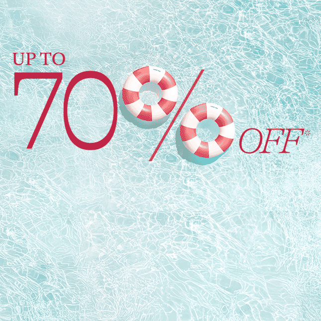 A background of water with a message: Up to 70% off*