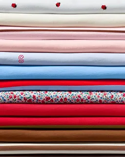 A stack of different color and pattern supima clothes.