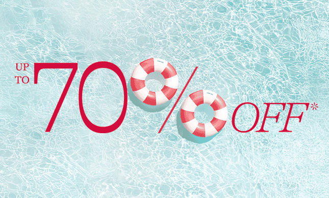 A background of water with a message: Up to 70% off*
