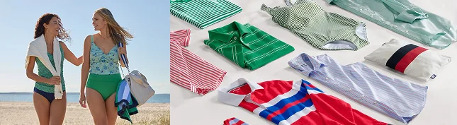 Patterned swim outfits.