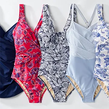 Floral pattern swimsuits in different colors.
