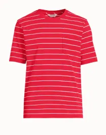 A red and white horizontally striped t-shirt.