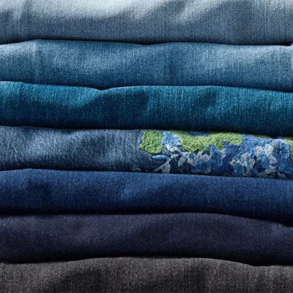 A stack of blue jeans.