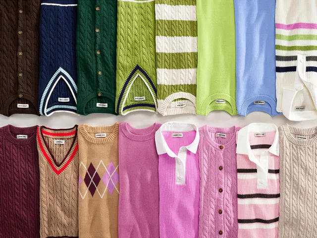 A variety of sweaters in different colors and patterns.