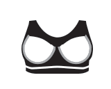 Diagram of an underwire swim bra with built-in soft cups
