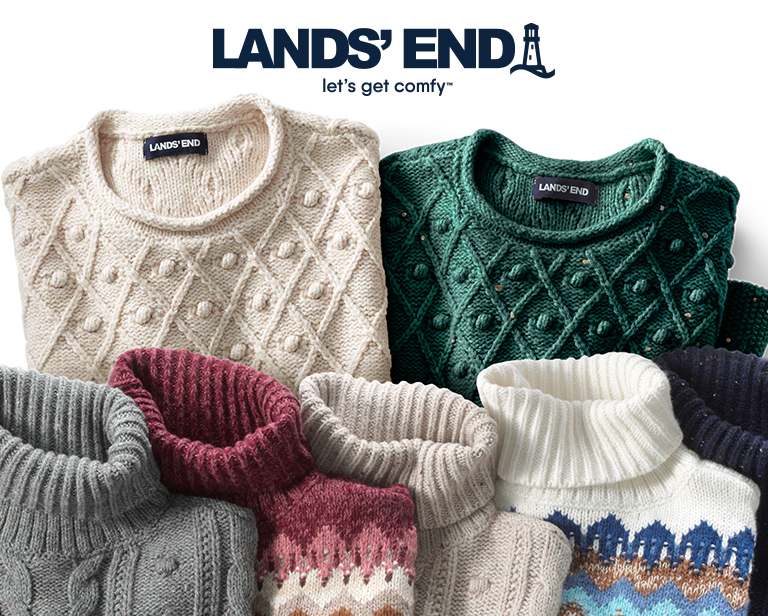 Fashion Sweaters Turtleneck Sweaters Lands’ End Lands\u2019 End Turtleneck Sweater red cable stitch casual look 
