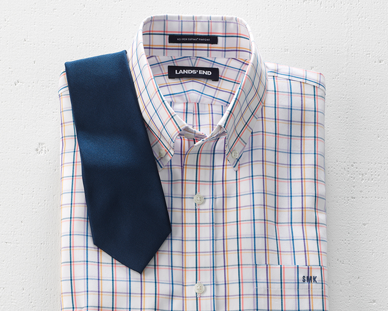 Fashion Formal Shirts Long Sleeve Shirts Lands’ End Lands\u2019 End Long Sleeve Shirt blue-white striped pattern business style 