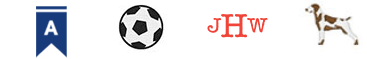 Monogrammed images of a ribbon, a soccer ball, initials, and a dog