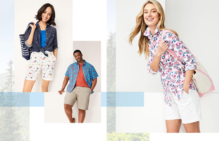 People wearing shorts and button down shirts