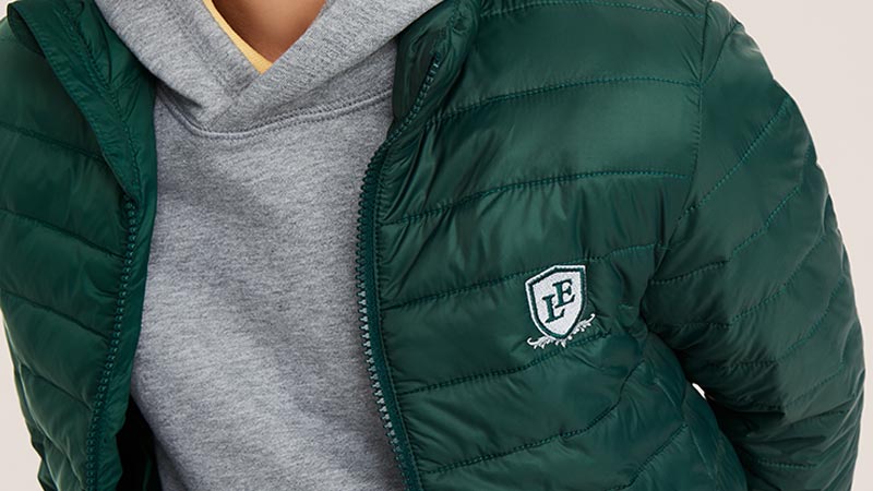 An embroidered school jacket.