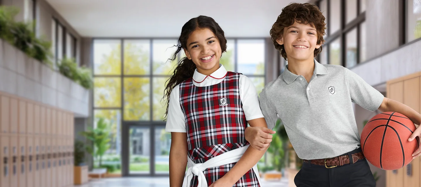 Four kids smiling and embracing each other.