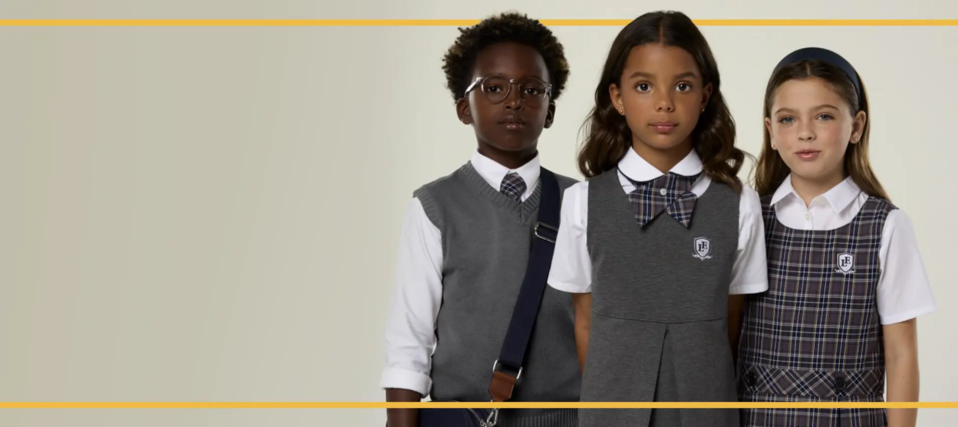 Students wearing matching gray school uniforms.