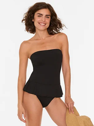 Woman wearing a bandeau swimsuit