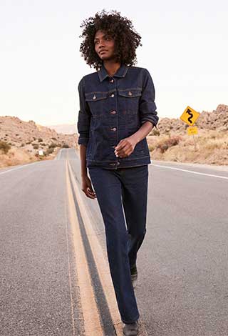 Woman wearing boot cut denim