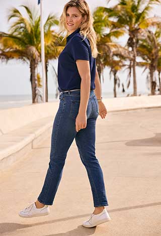 Woman wearing straight leg denim