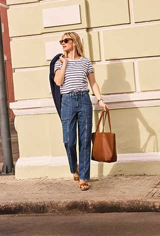 Woman wearing utility denim